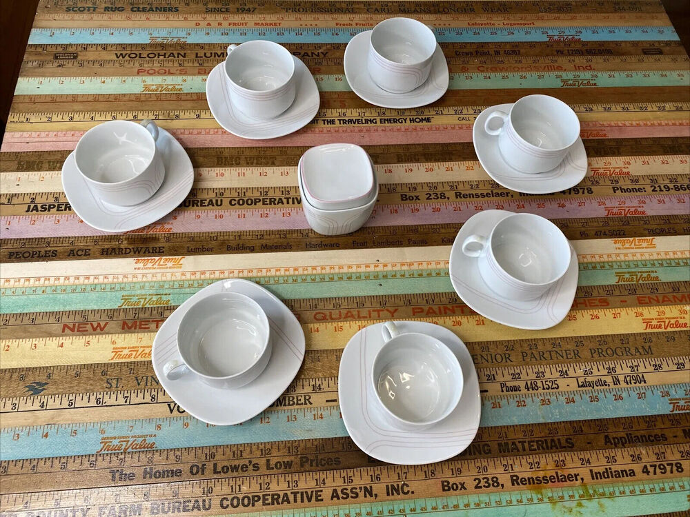 VINTAGE Porcelain Tea Set Schirnding Bavaria 214 Germany MCM 7 Cups Sugar 324